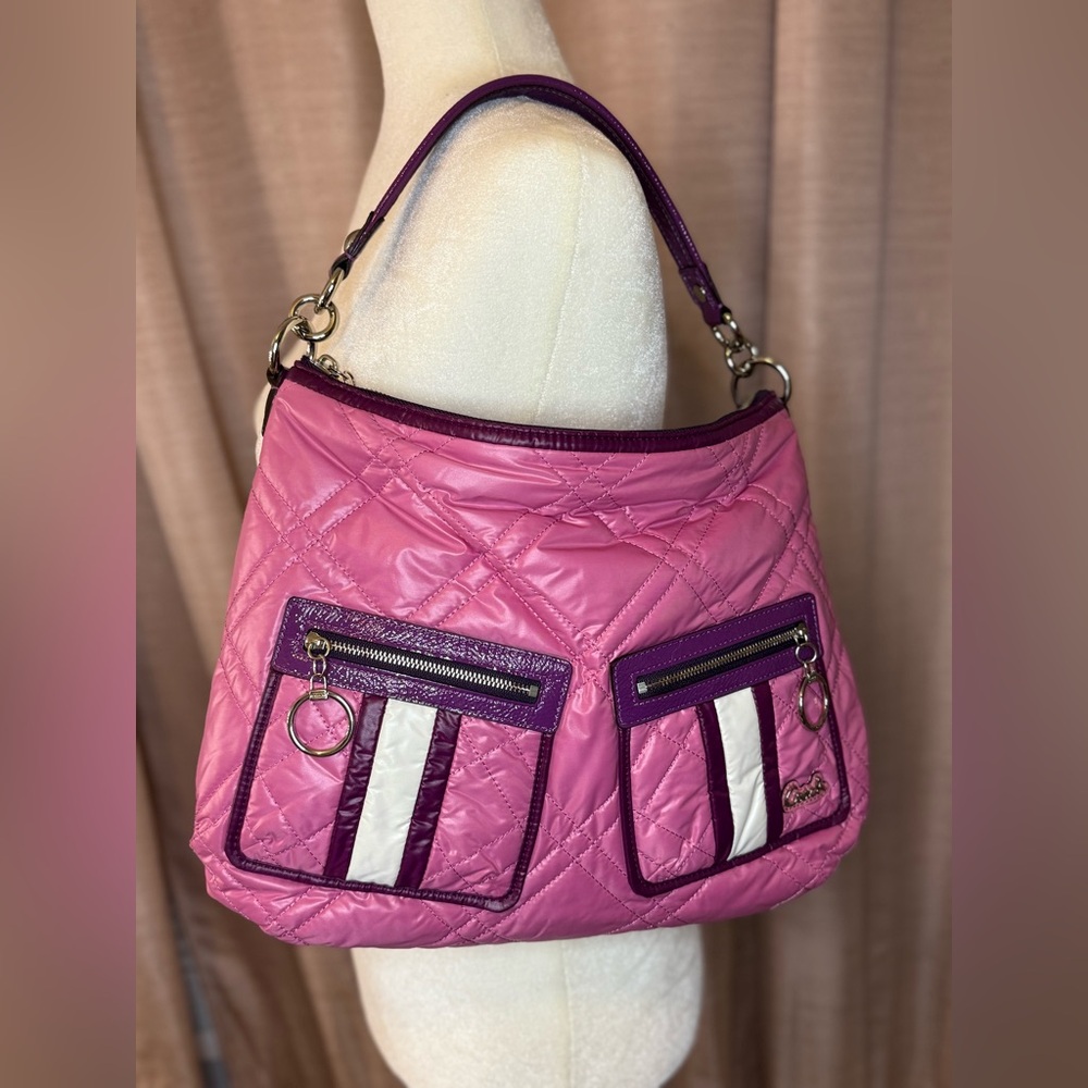 Y2K Coach Poppy Pocket Hobo 15872 | Pink Quilted Nylon Shoulder Bag